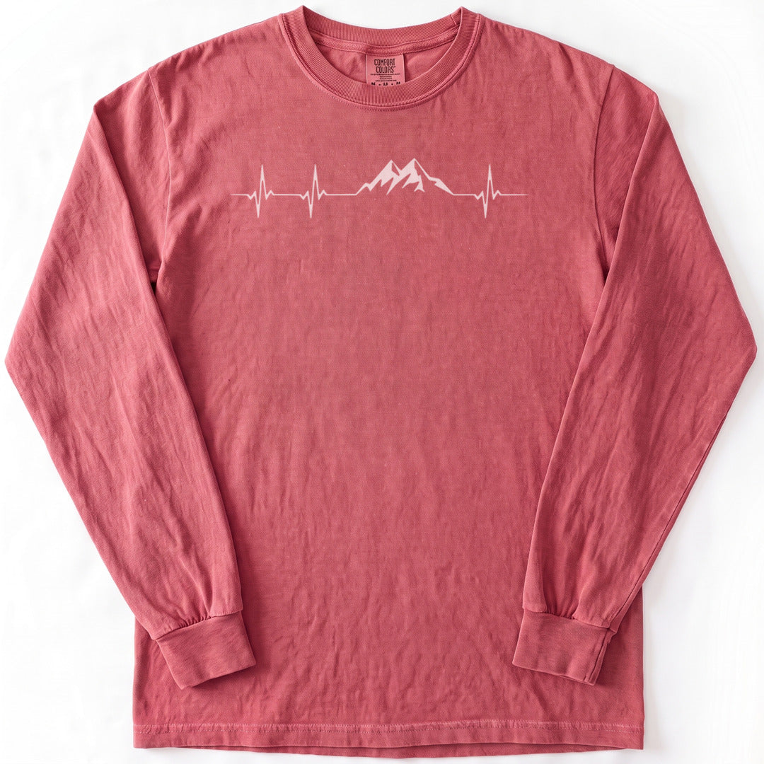 Mountain Pulse Minimalist Premium LS - Comfort Colors garment-dyed long sleeve in Crimson from Summit Soul