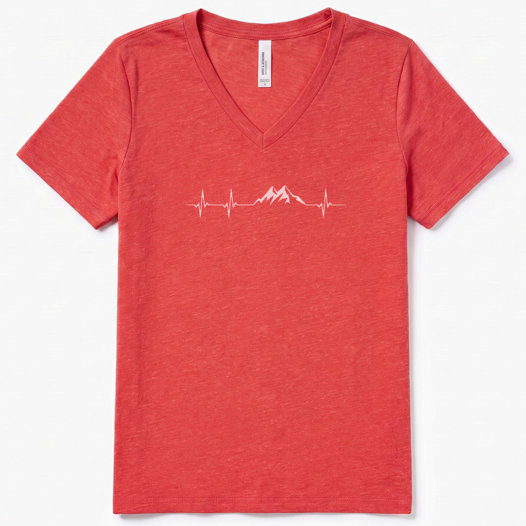 Mountain Pulse Minimalist V-Neck Heather - women's relaxed v-neck tee in Heather Red from Summit Soul