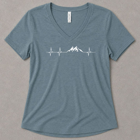 Mountain Pulse Minimalist V-Neck Heather - women's relaxed v-neck tee in Heather Slate from Summit Soul