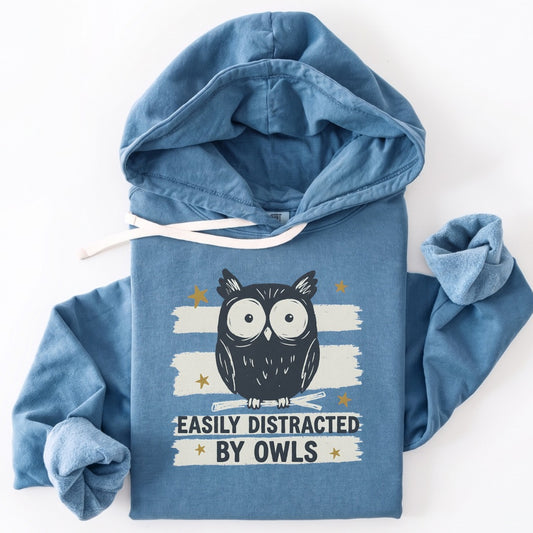 Hoodie Blue Jean / S Easily Distracted by Owls Premium Hoodie