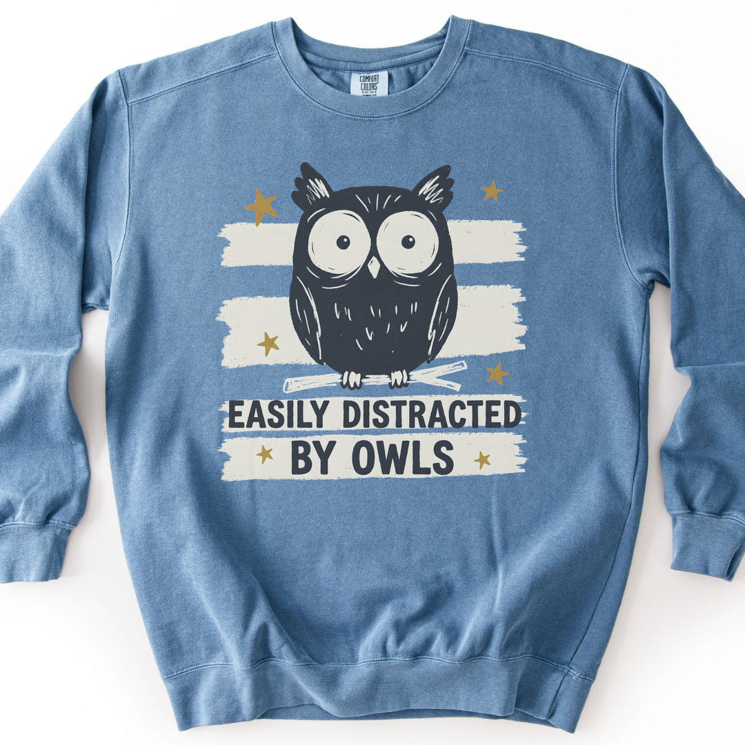 Easily Distracted by Owls Premium Sweatshirt - Blue Jean