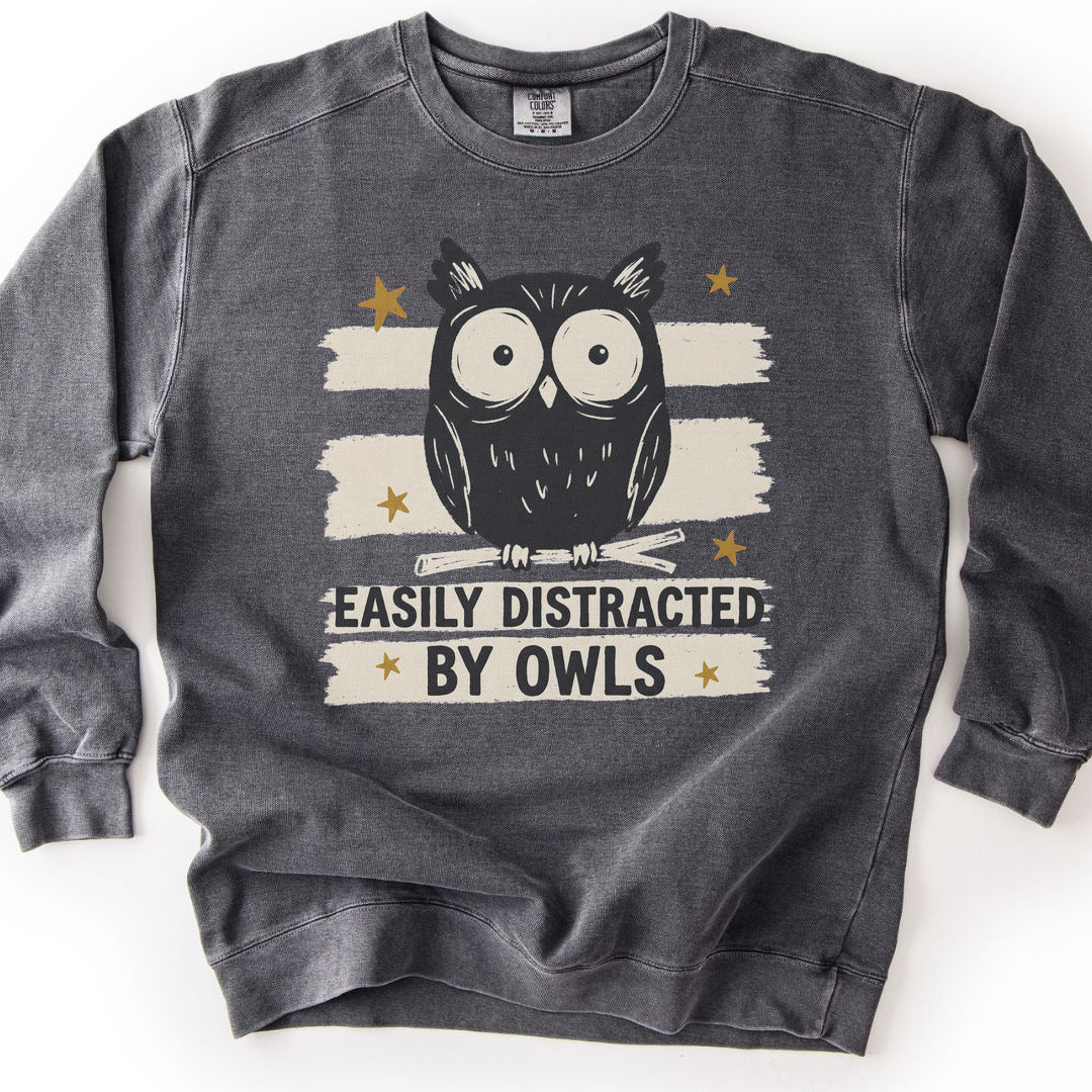 Easily Distracted by Owls Premium Sweatshirt - Pepper