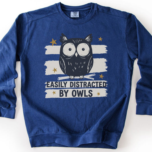 Easily Distracted by Owls Premium Sweatshirt - True Navy