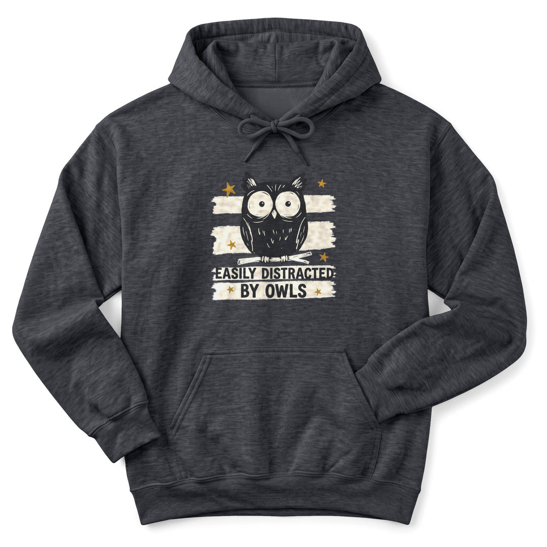 Hoodie Dark Heather / S Easily Distracted by Owls Hoodie