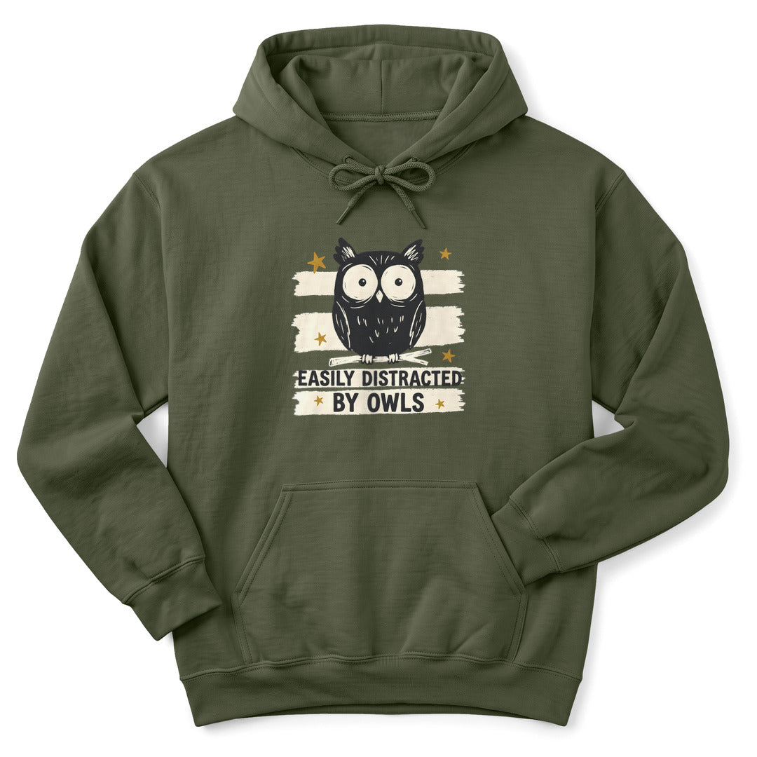 Hoodie Military Green / S Easily Distracted by Owls Hoodie
