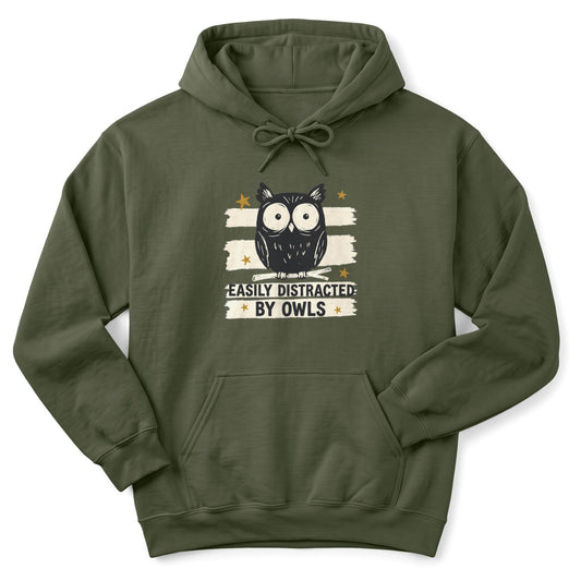 Hoodie Military Green / S Easily Distracted by Owls Hoodie