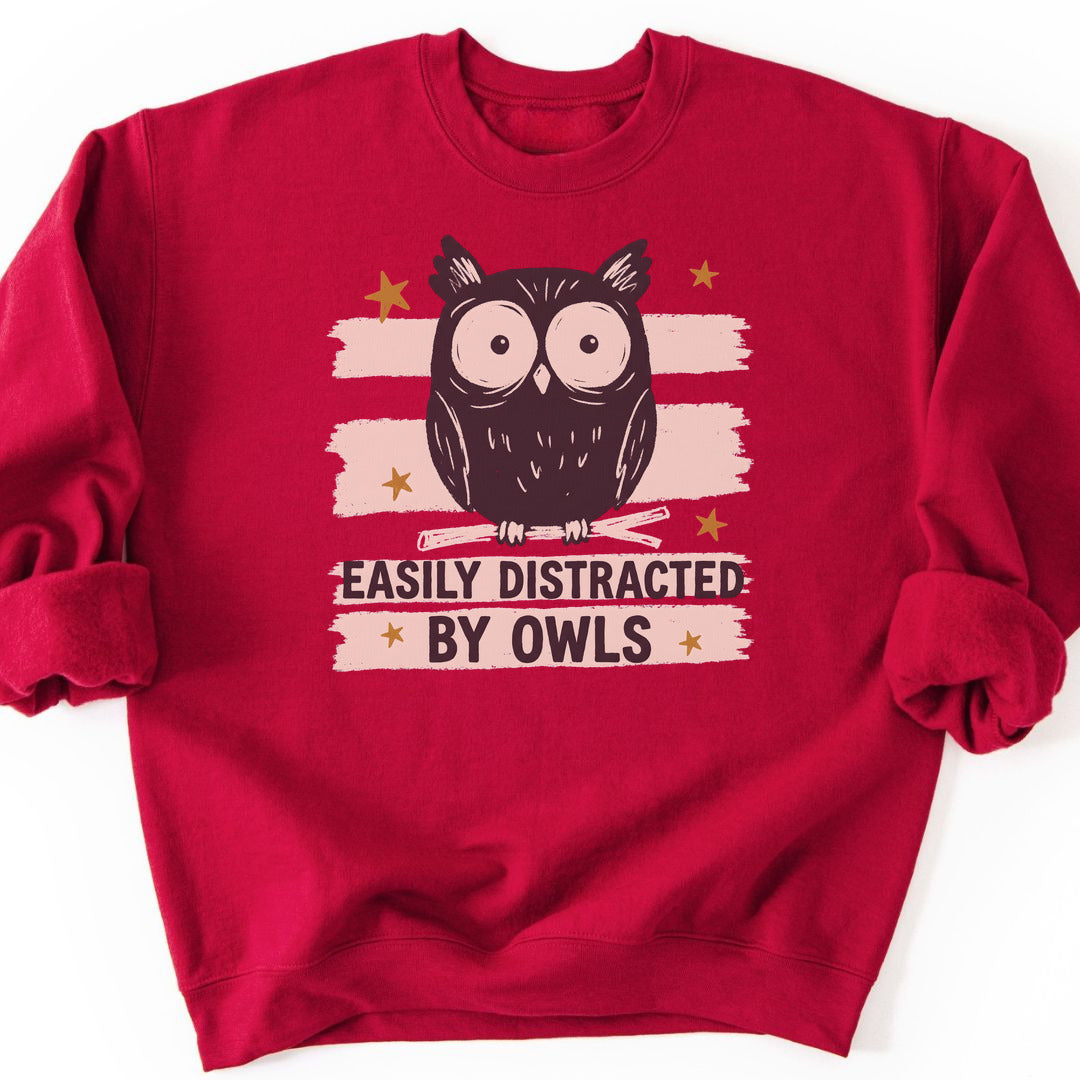 Easily Distracted by Owls Sweatshirt - Cardinal Red