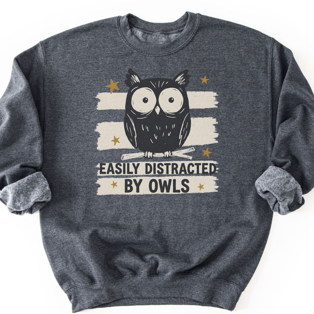 Easily Distracted by Owls Sweatshirt - Dark Heather