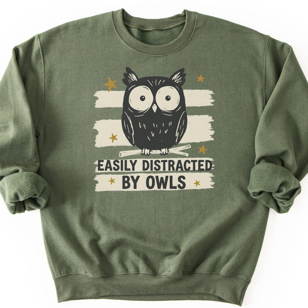 Easily Distracted by Owls Sweatshirt - Military Green