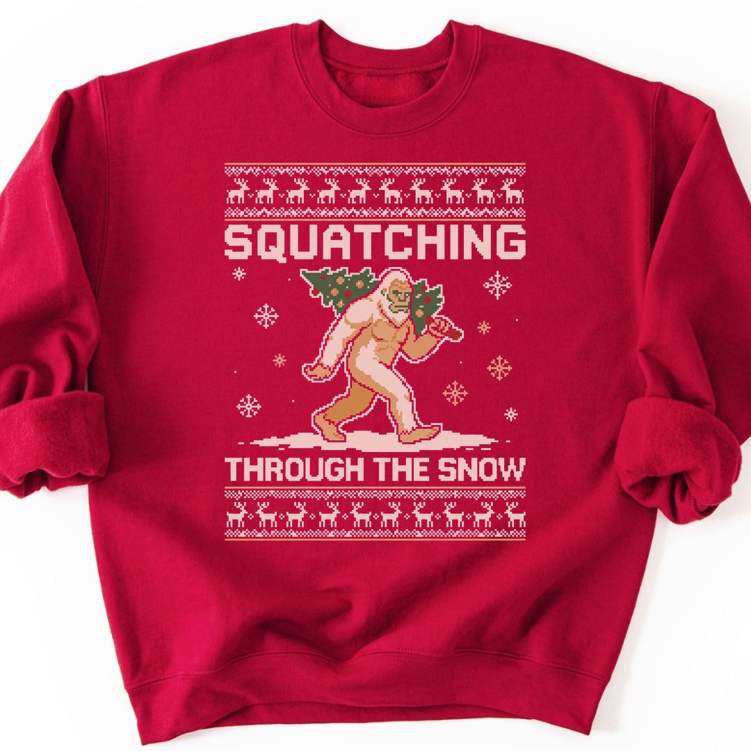 Squatching Through Snow Sweatshirt - Cardinal Red