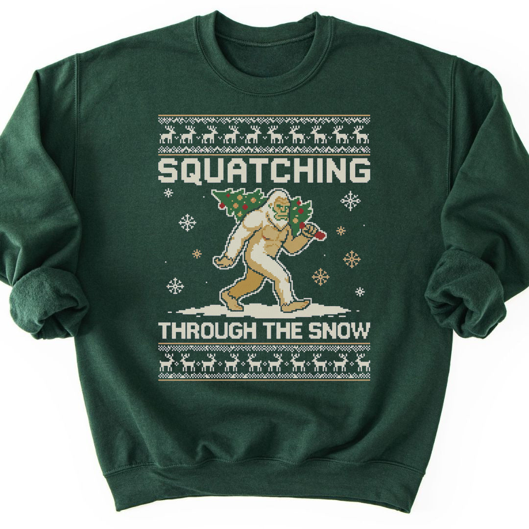Squatching Through Snow Sweatshirt - Forest Green
