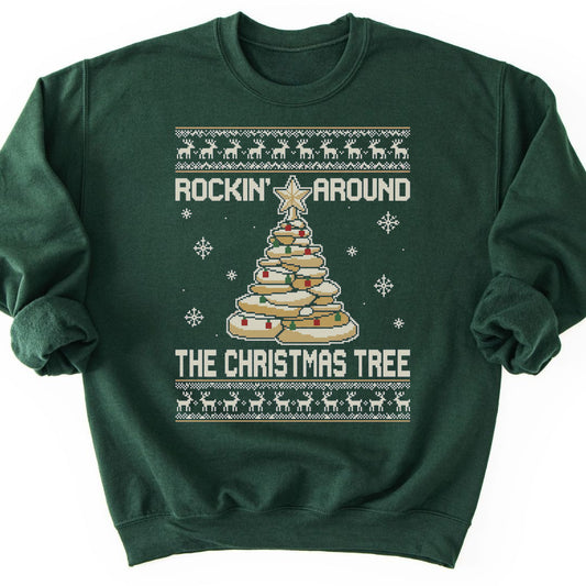 Rockin' Christmas Tree Sweatshirt - Forest Green