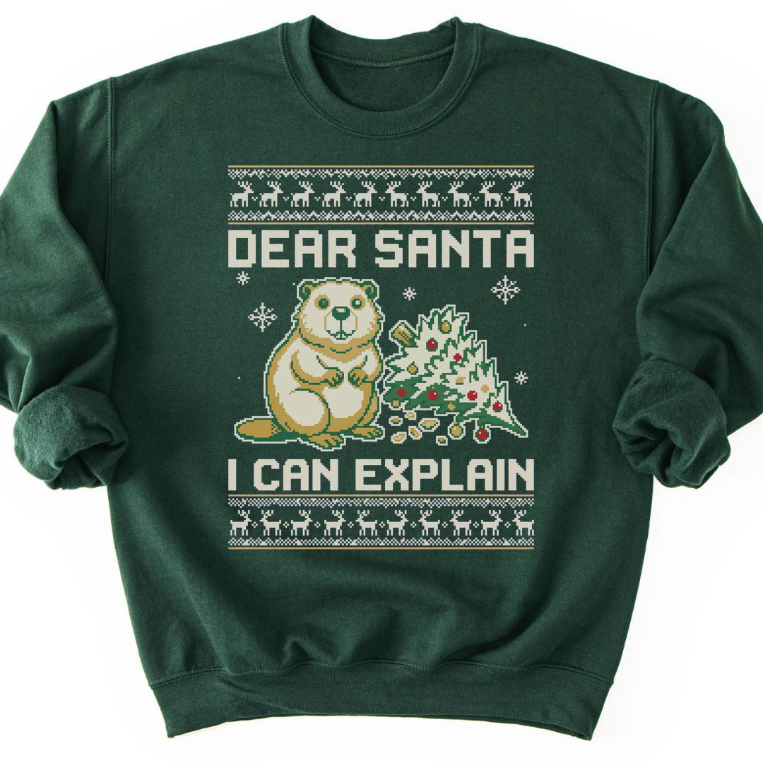 Dear Santa Beaver Sweatshirt - Forest Green