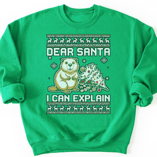 Dear Santa Beaver Sweatshirt - Irish Green