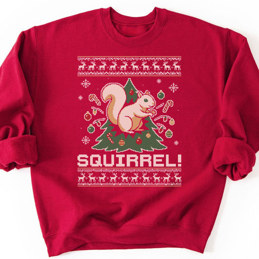 Christmas Tree Squirrel Sweatshirt - Cardinal Red