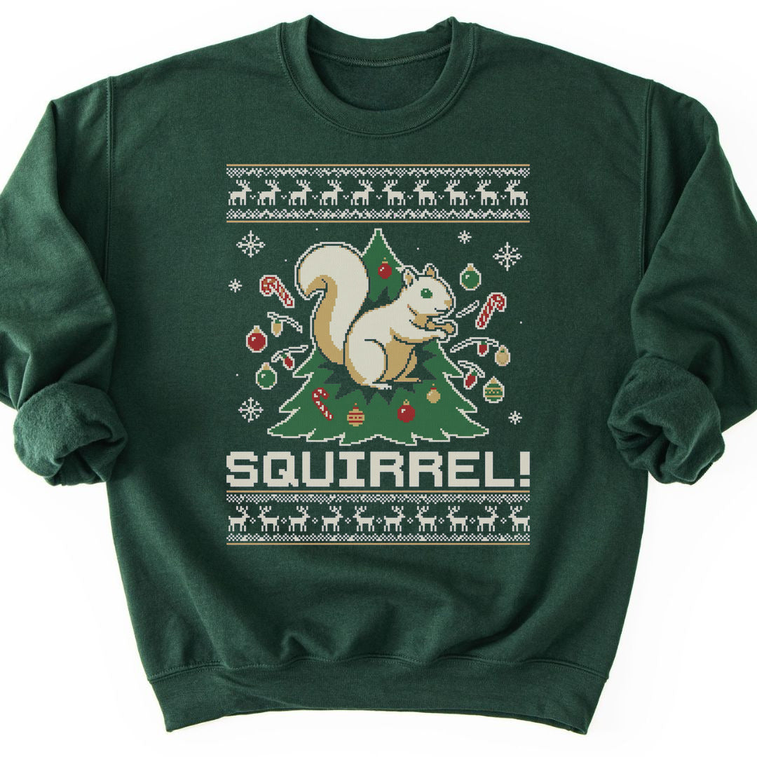Christmas Tree Squirrel Sweatshirt - Forest Green