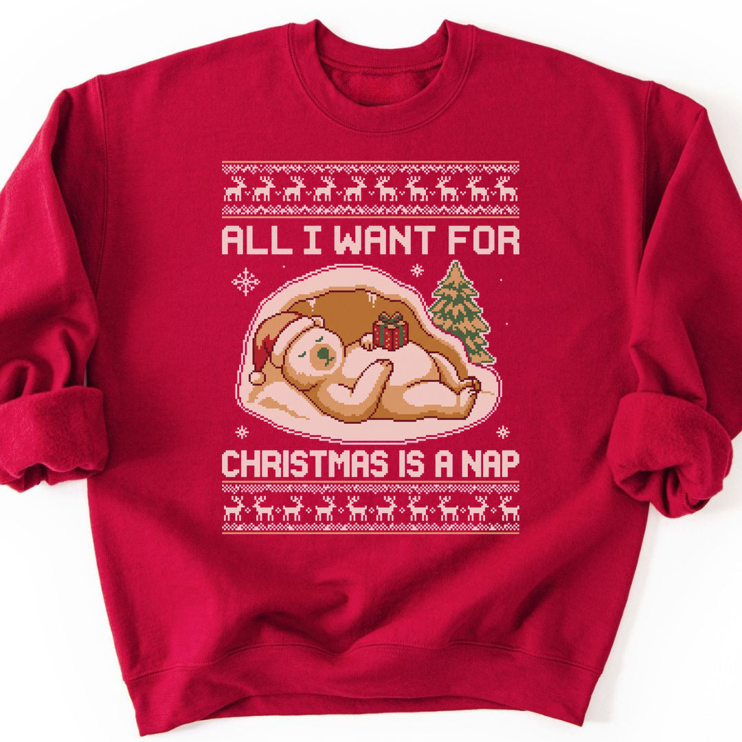 Christmas Nap Bear Sweatshirt - Cardinal Red