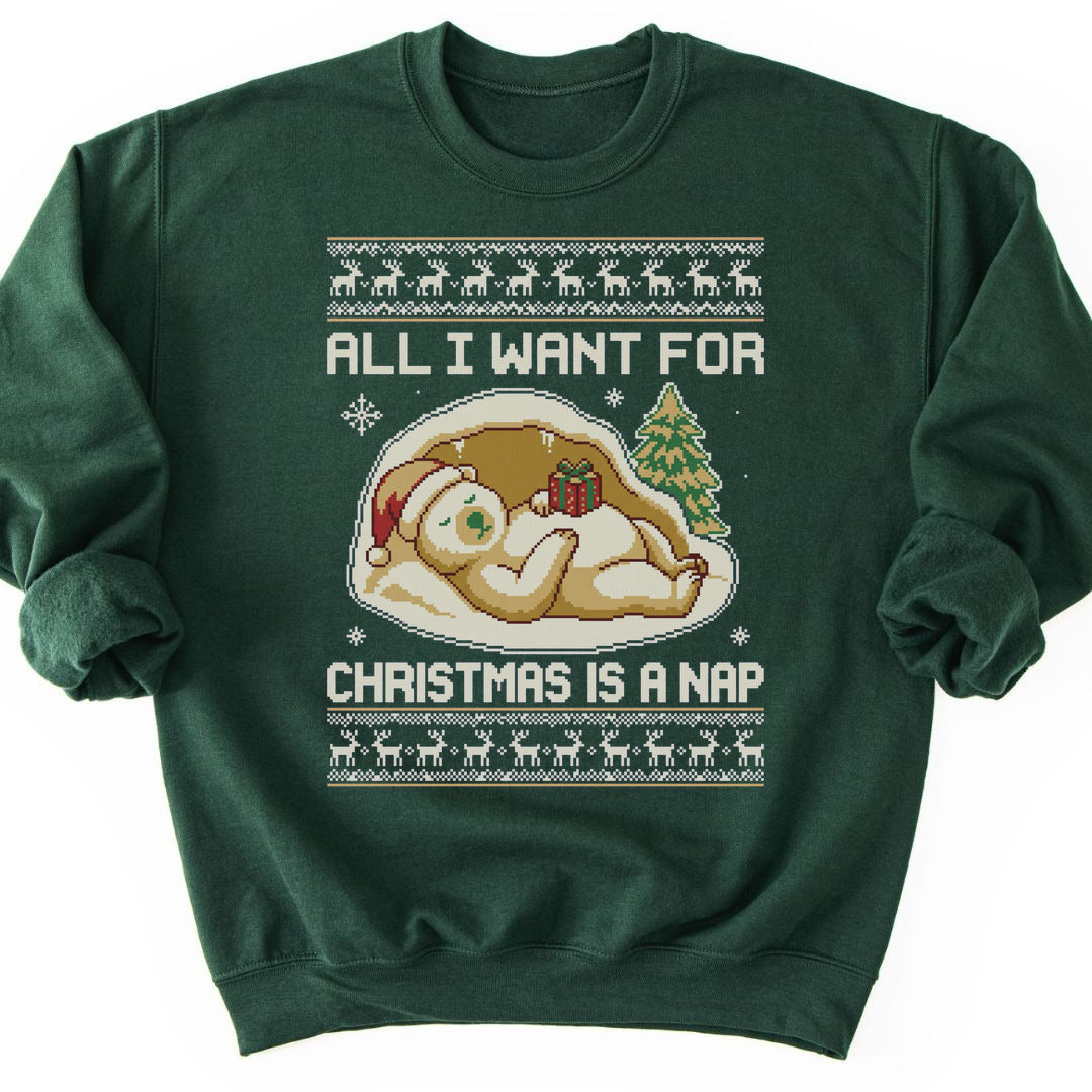 Christmas Nap Bear Sweatshirt - Forest Green