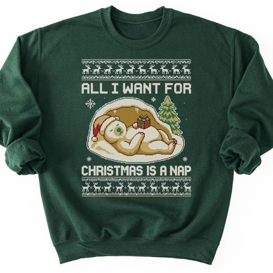 Christmas Nap Bear Sweatshirt - Forest Green