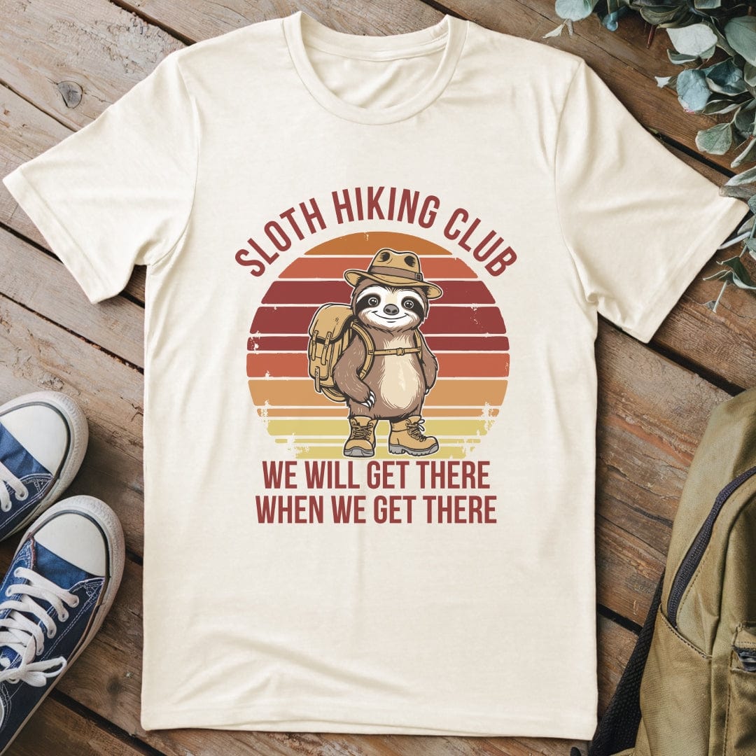 T-Shirt Natural / S Sloth Hiking Club Retro T-Shirt