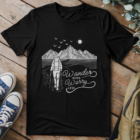 T-Shirt Black / S Wander More Line Art T-Shirt