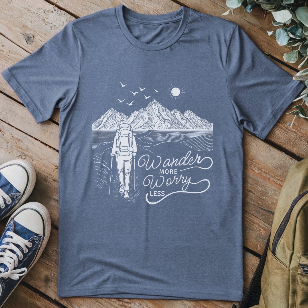 T-Shirt Heather Indigo / S Wander More Line Art T-Shirt