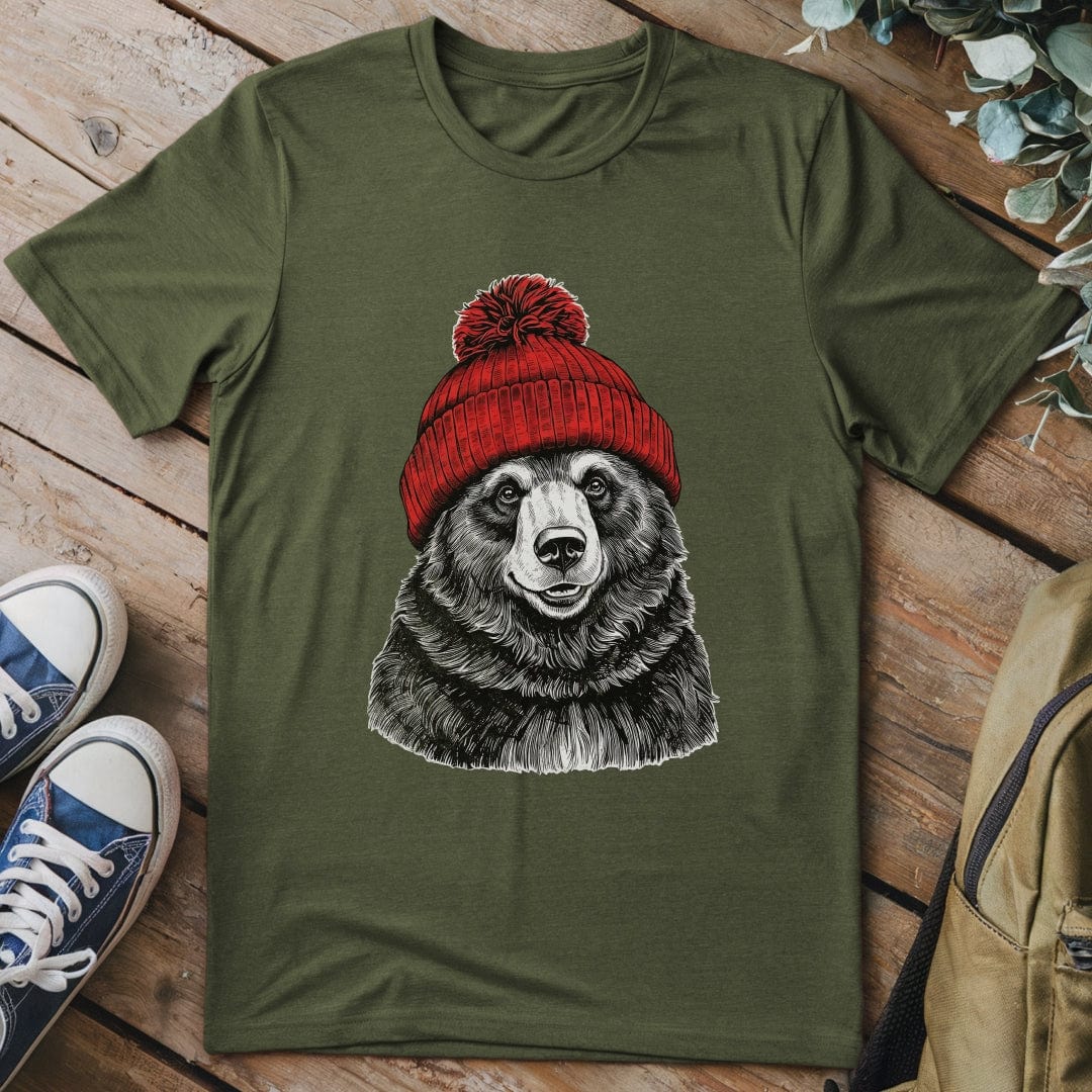 T-Shirt Military Green / S Bear in a Beanie T-Shirt