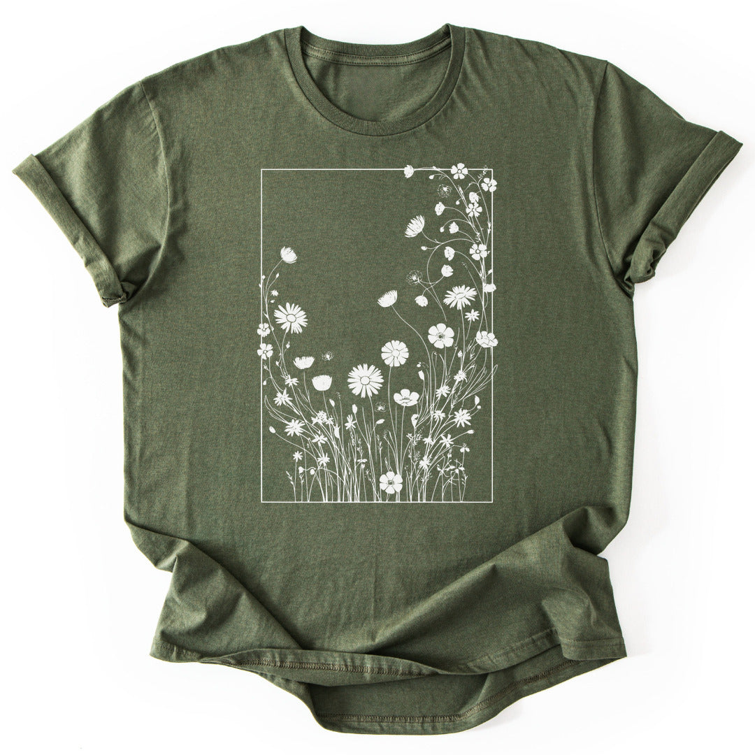 T-Shirt Military Green / S Flower Rectancle T-Shirt