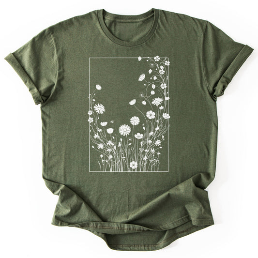 T-Shirt Military Green / S Flower Rectancle T-Shirt