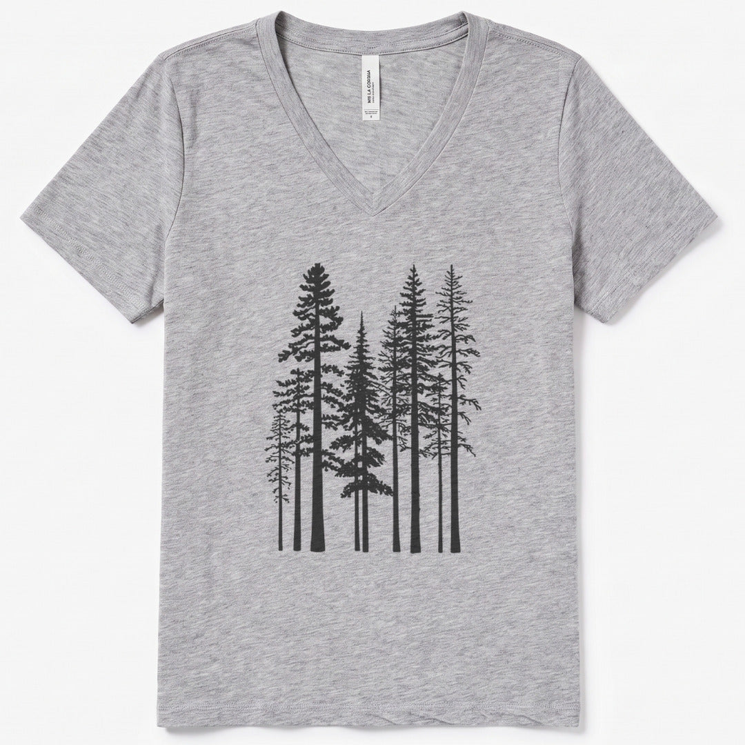 Pine Trees V-Neck Heather - women's relaxed v-neck tee in Athletic Heather from Summit Soul