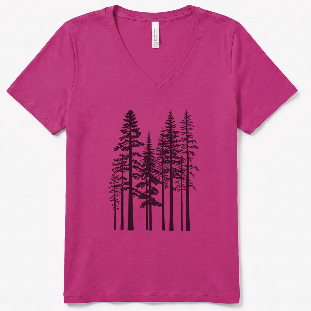 Pine Trees V-Neck - women's relaxed v-neck tee in Berry from Summit Soul