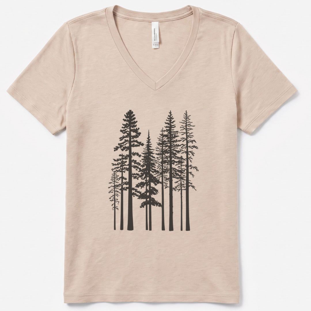 Pine Trees V-Neck Heather - women's relaxed v-neck tee in Heather Dust from Summit Soul