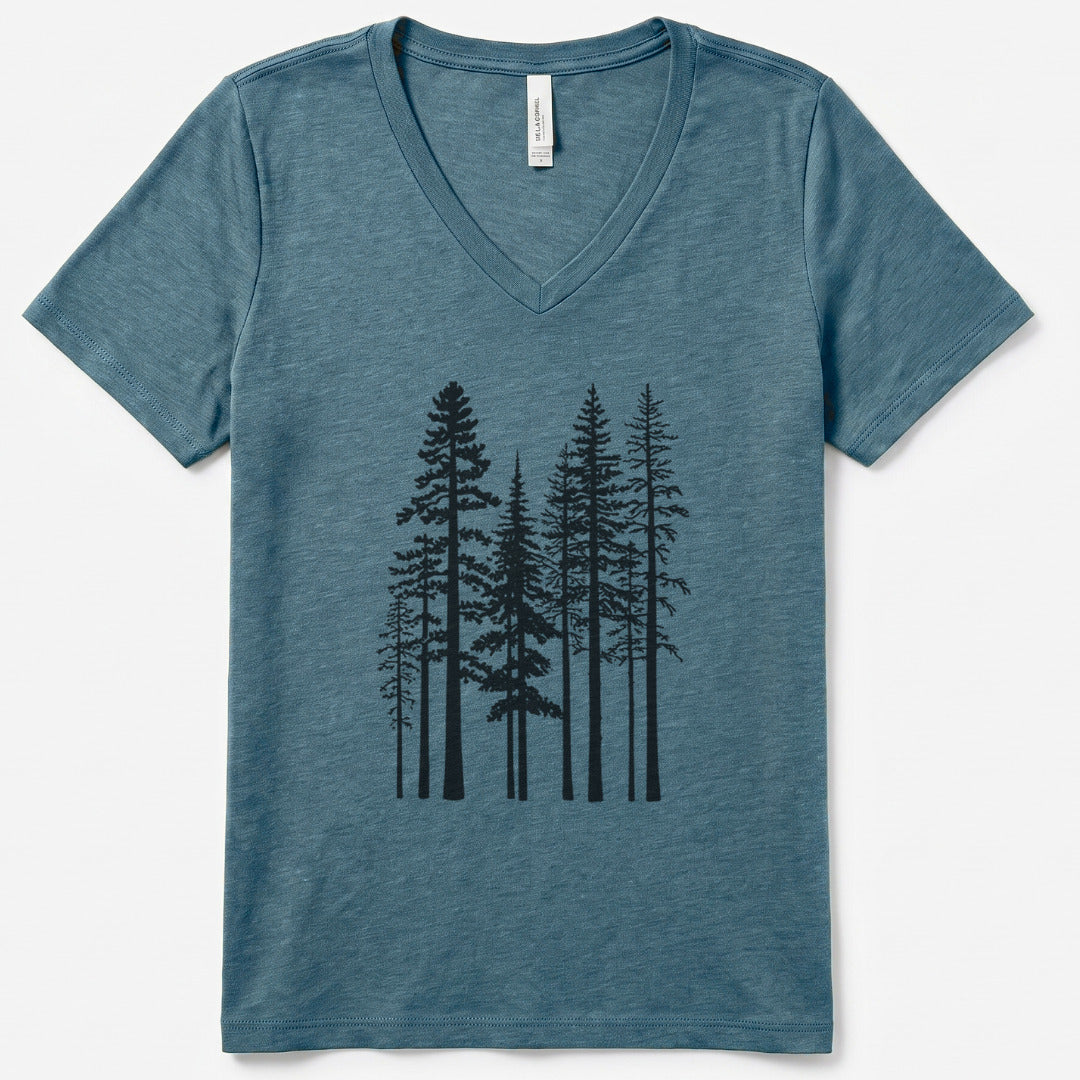 Pine Trees V-Neck Heather - women's relaxed v-neck tee in Heather Slate from Summit Soul
