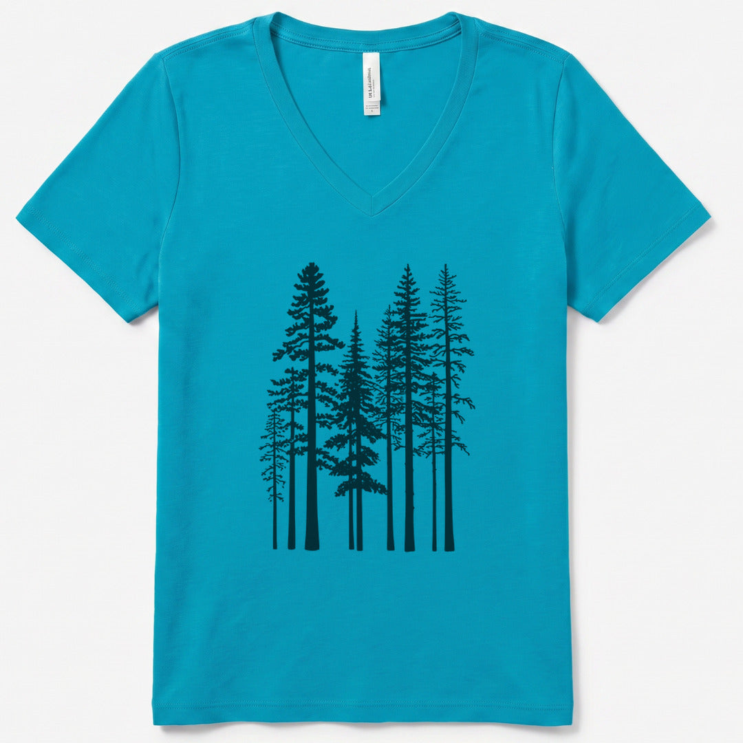 Pine Trees V-Neck - women's relaxed v-neck tee in Turquoise from Summit Soul