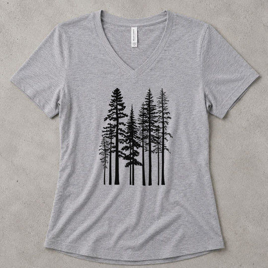 Pine Trees V-Neck Heather - women's relaxed v-neck tee in Athletic Heather from Summit Soul