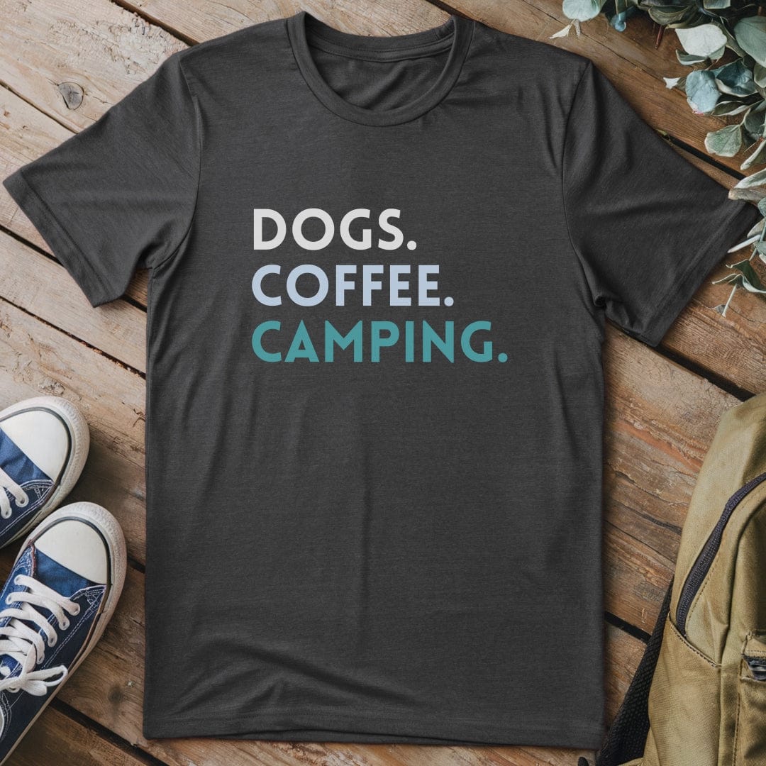 T-Shirt Dark Heather / S Dogs Coffee Camping T-Shirt