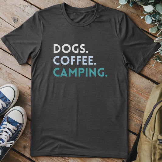 T-Shirt Dark Heather / S Dogs Coffee Camping T-Shirt