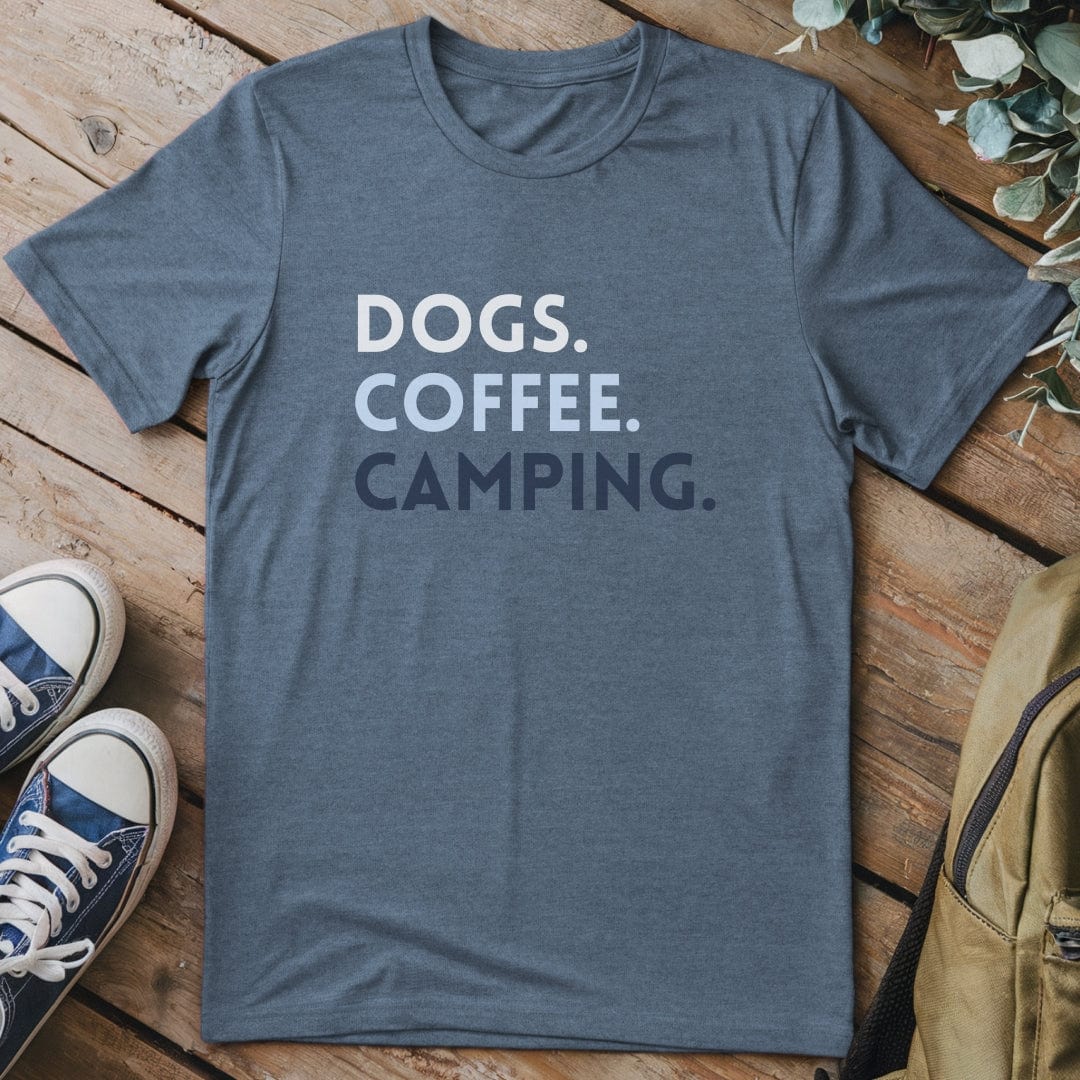 T-Shirt Heather Indigo / S Dogs Coffee Camping T-Shirt