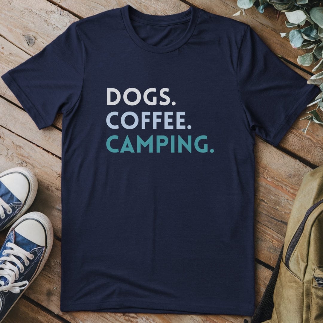 T-Shirt Navy / S Dogs Coffee Camping T-Shirt