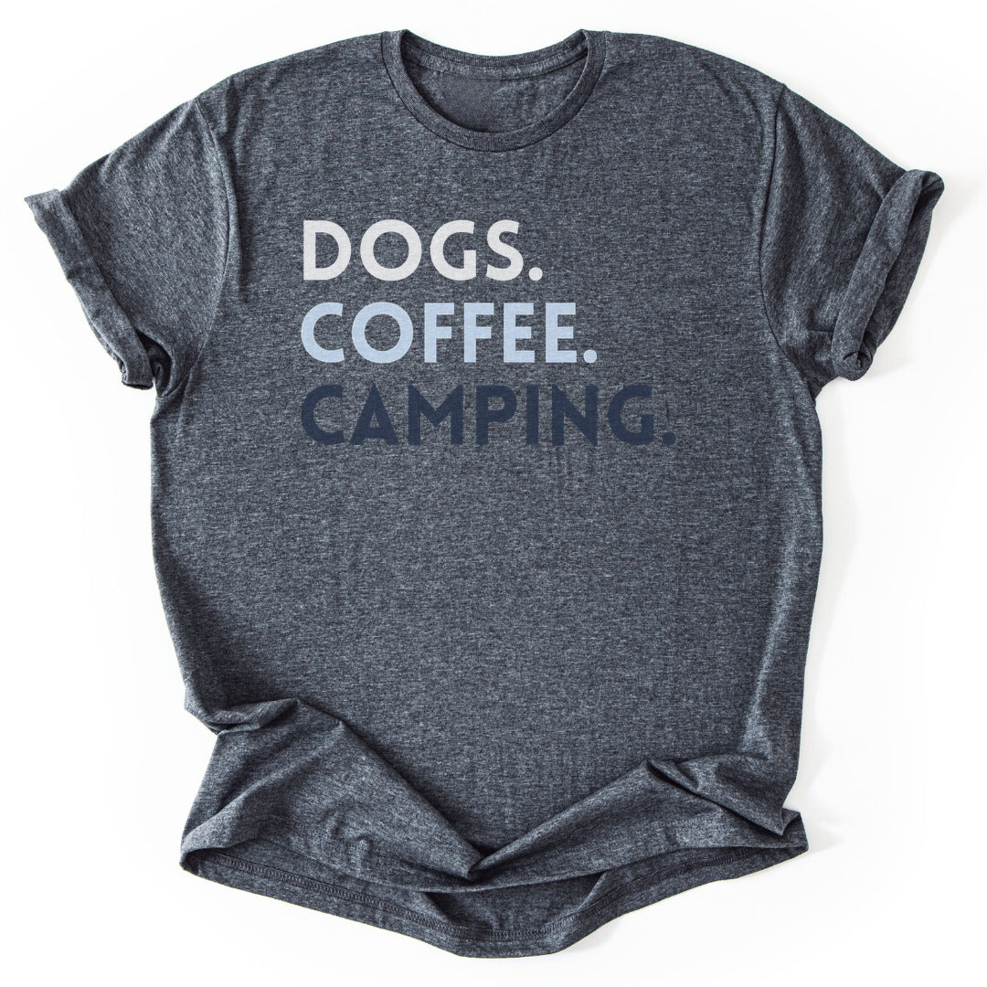 T-Shirt Dark Heather / S Dogs Coffee Camping T-Shirt