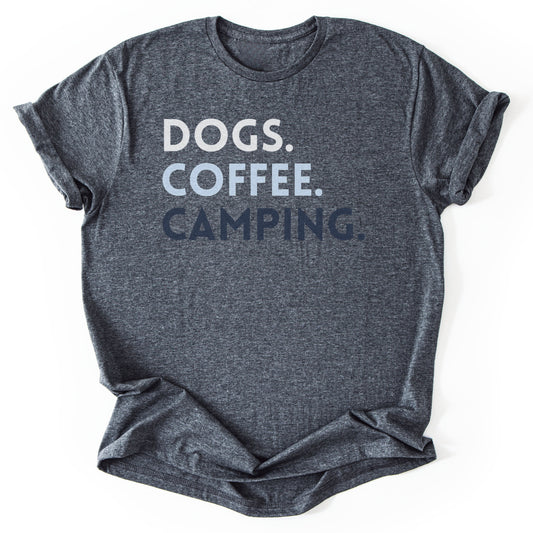 T-Shirt Dark Heather / S Dogs Coffee Camping T-Shirt