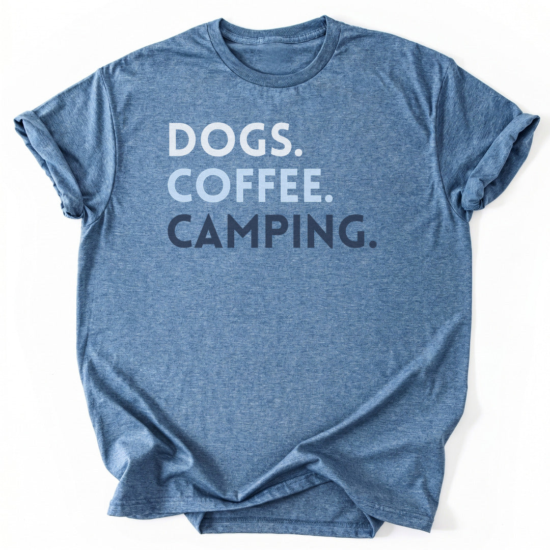 T-Shirt Heather Indigo / S Dogs Coffee Camping T-Shirt