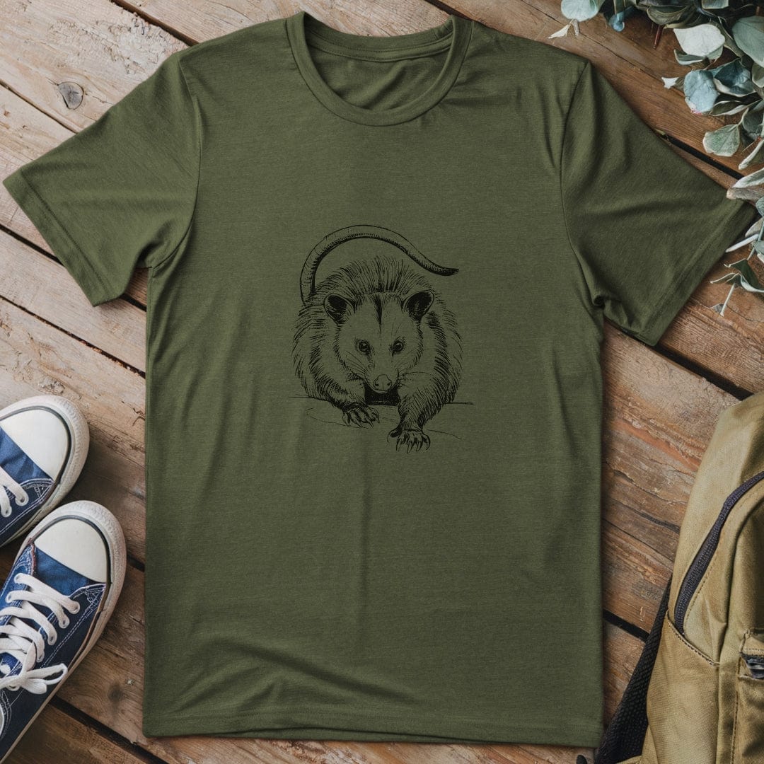 T-Shirt Military Green / S Opossum Pencil Drawing T-Shirt