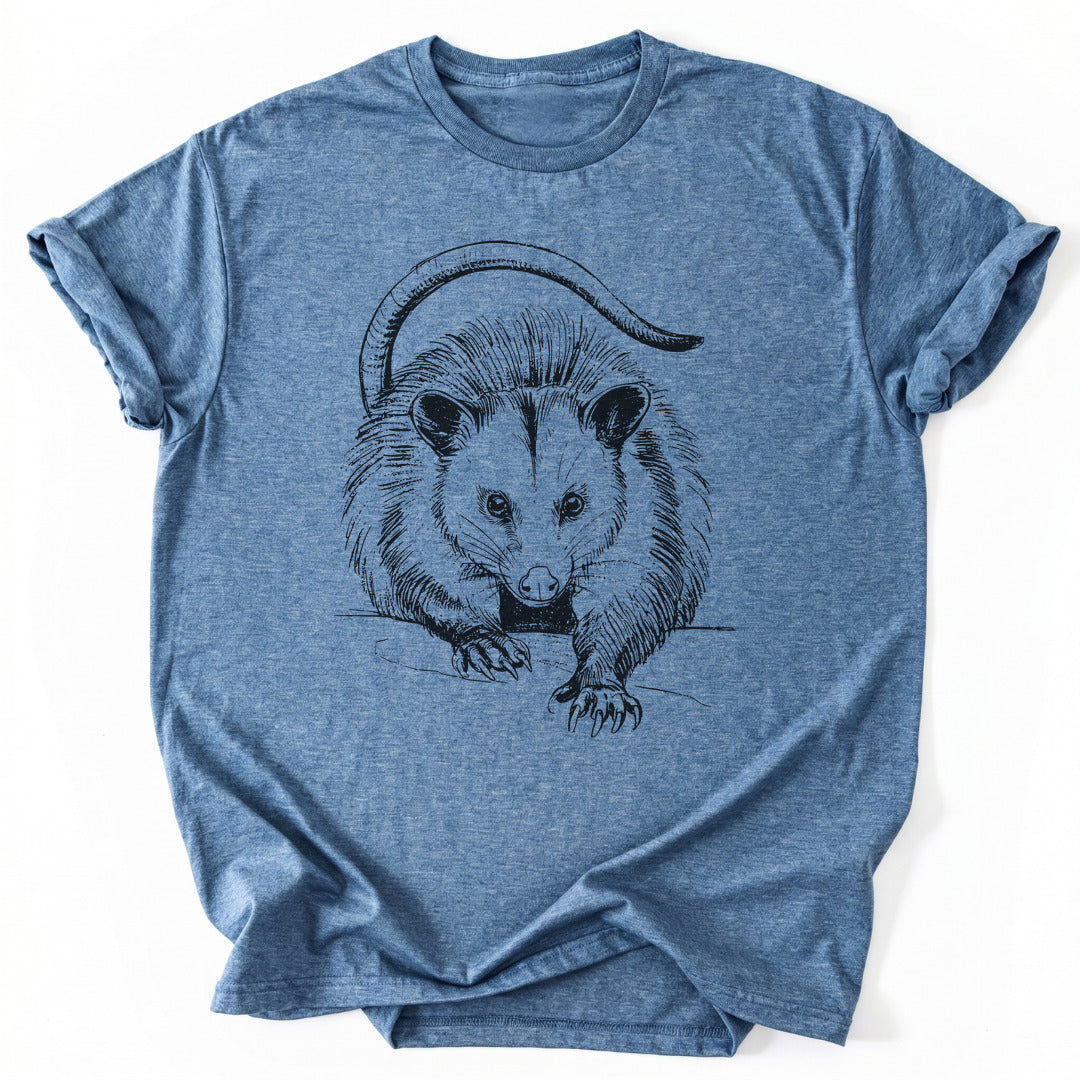 T-Shirt Heather Indigo / S Opossum Pencil Drawing T-Shirt