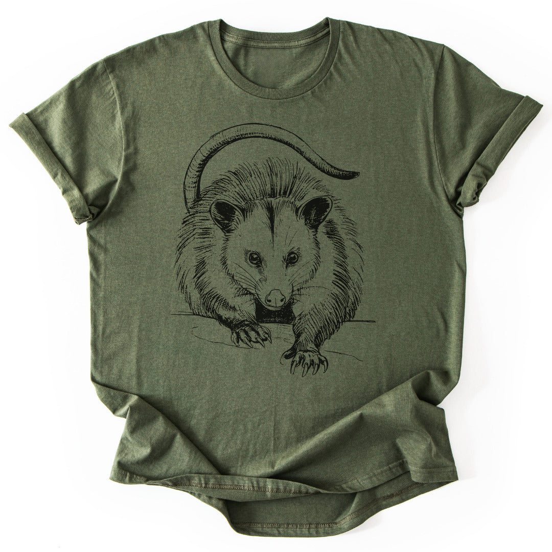 T-Shirt Military Green / S Opossum Pencil Drawing T-Shirt