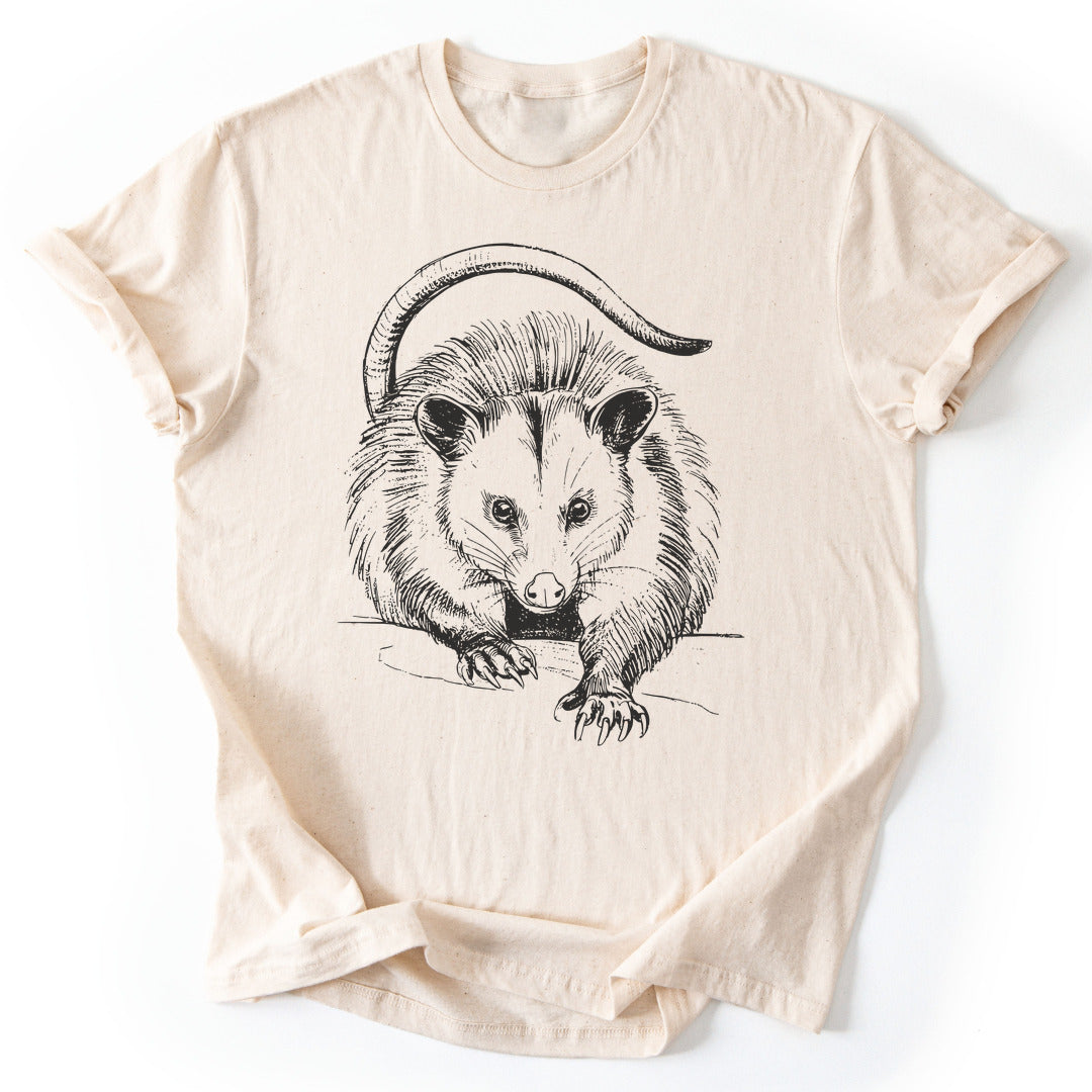 T-Shirt Natural / S Opossum Pencil Drawing T-Shirt