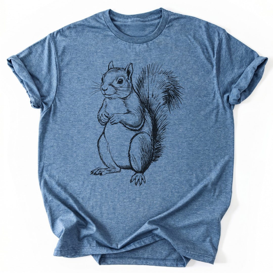 T-Shirt Heather Indigo / S Squirrel Pencil Drawing T-Shirt