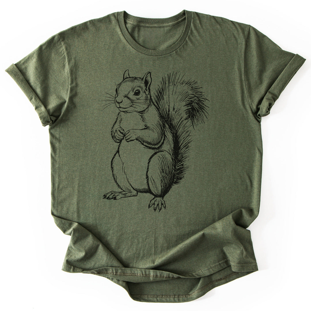 T-Shirt Military Green / S Squirrel Pencil Drawing T-Shirt