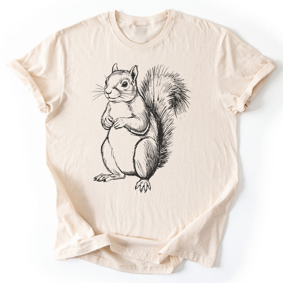 T-Shirt Natural / S Squirrel Pencil Drawing T-Shirt