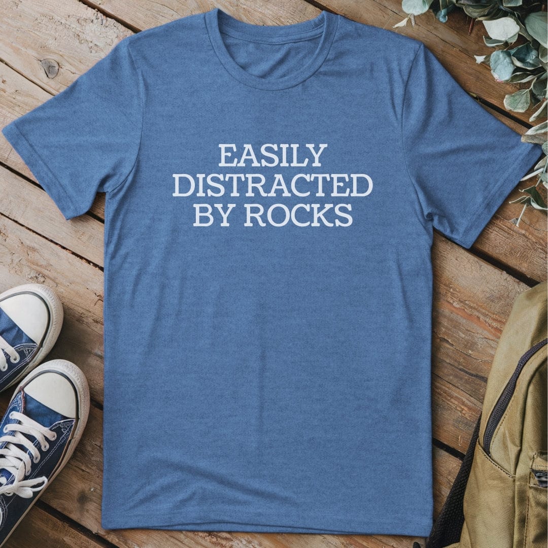 T-Shirt Heather Indigo / S Easily Distracted By Rocks Funny T-Shirt